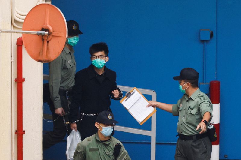 FILE PHOTO: Pro-democracy activist Joshua Wong walks to a prison