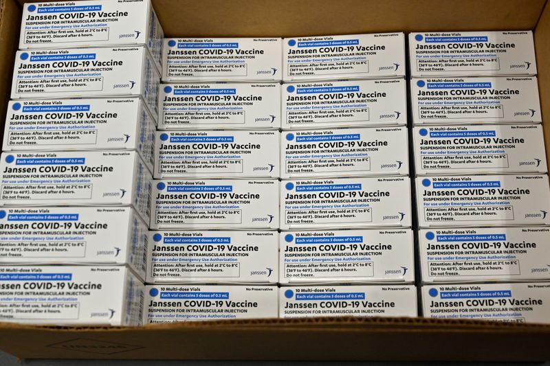 FILE PHOTO: Boxes of the Johnson & Johnson COVID-19 vaccine