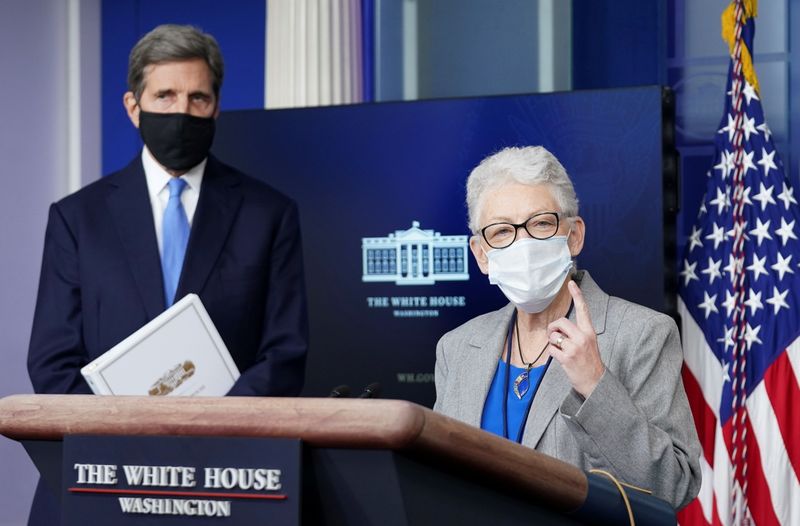 FILE PHOTO: Kerry and McCarthy speak at the White House