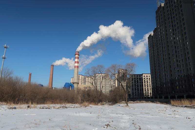 FILE PHOTO: A coal-fired heating complex is seen behind the