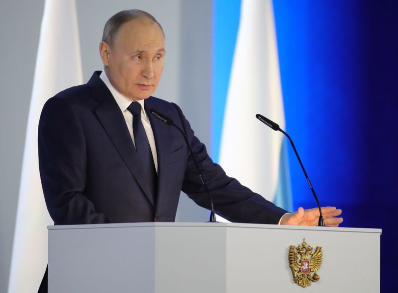 Russian President Putin delivers his annual address to the Federal