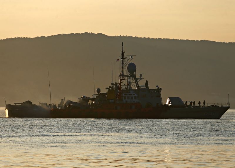 An Indonesian Navy’s ship is seen at the Tanjung Wangi