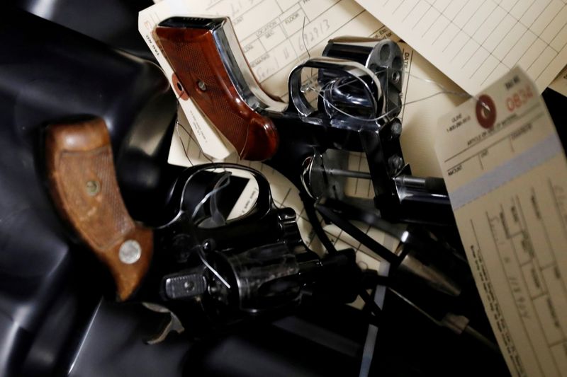 FILE PHOTO: Handguns are seen after being turned in during