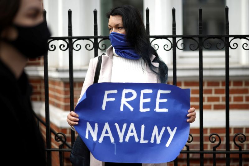 FILE PHOTO: Navalny supporters hold a rally in London