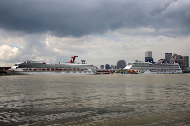Cruise ships are pictured on the Mississippi River in New