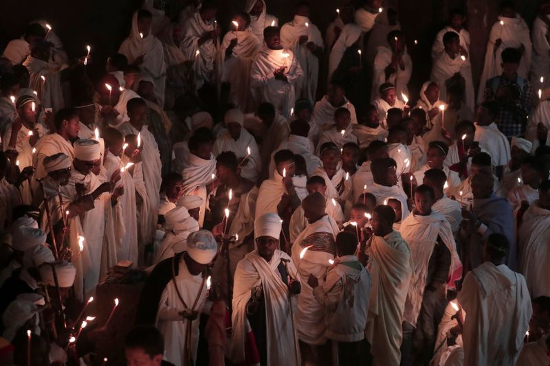 Ethiopian Orthodox pilgrims attend the Easter Eve celebration at the