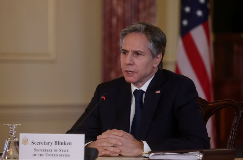FILE PHOTO: U.S. Secretary of State Blinken holds videoconference with