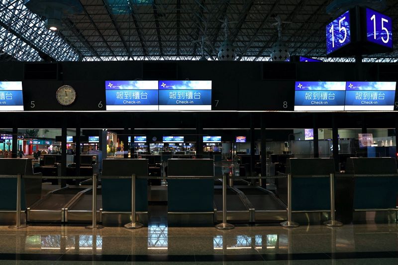 View of the empty departure hall at the Taiwan Taoyuan