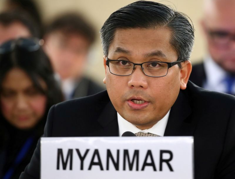 FILE PHOTO: Myanmar’s United Nations ambassador Kyaw Moe Tun addresses