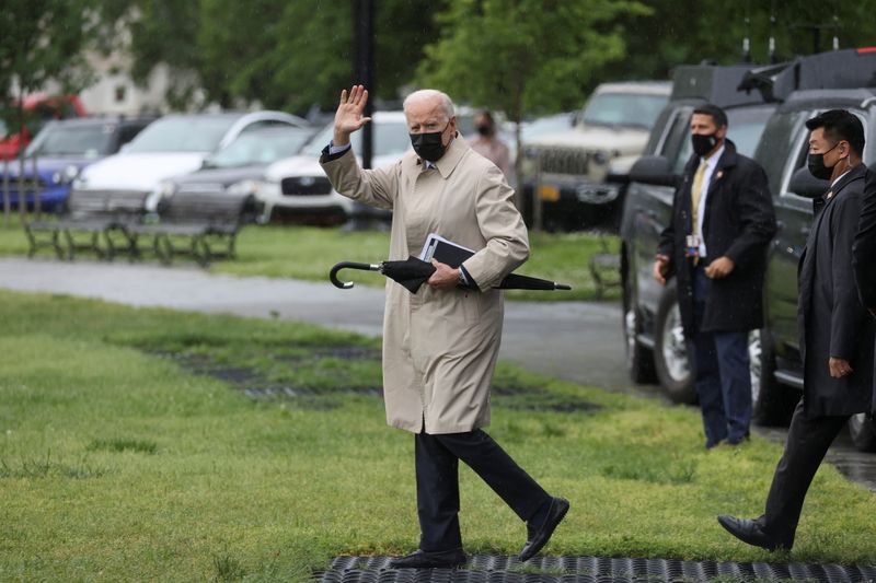 U.S. President Biden boards the Marine One helicopter at the