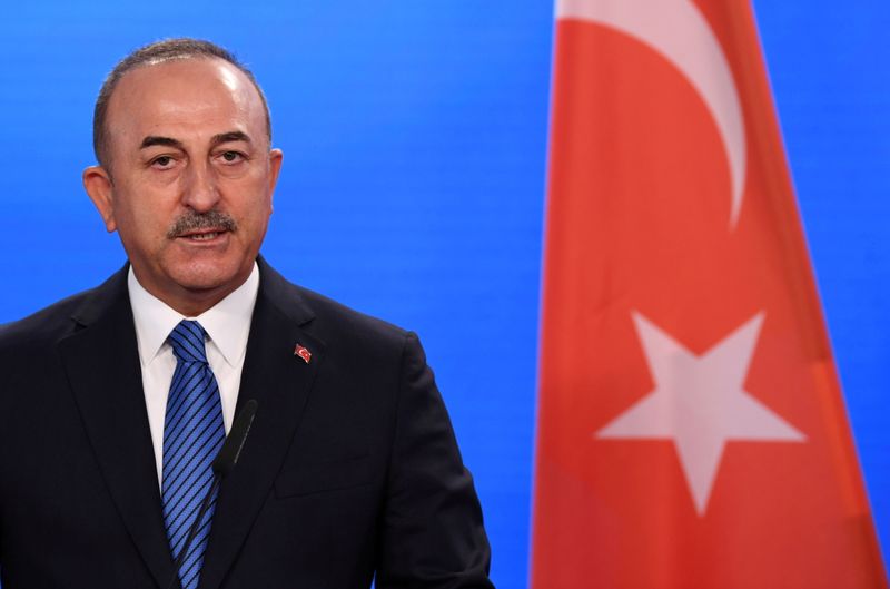 FILE PHOTO: Turkish Foreign Minister Mevlut Cavusoglu gives a statement