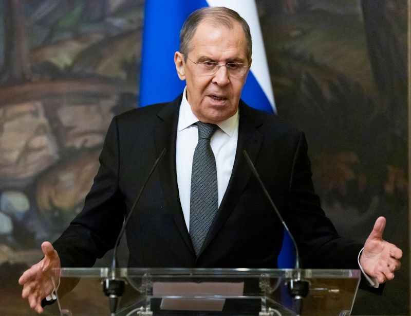 Russian Foreign Minister Sergei Lavrov attends a news conference in