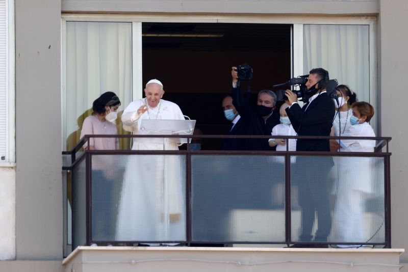 Pope Francis leads the Angelus prayer from Gemelli hospital in