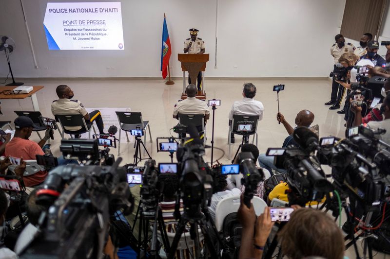 Haitian’s Police Director General Leon Charles speaks during a press