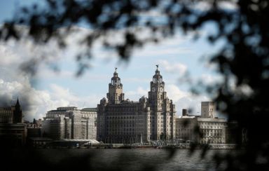 Liverpool’s iconic waterfront property the Royal Liver building is viewed