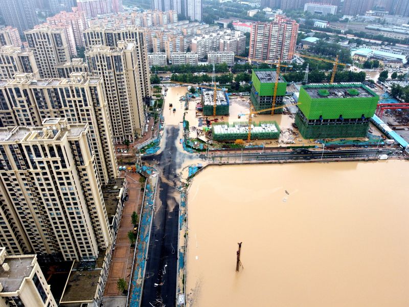 Aerial view shows the flooded areas following heavy rainfall in