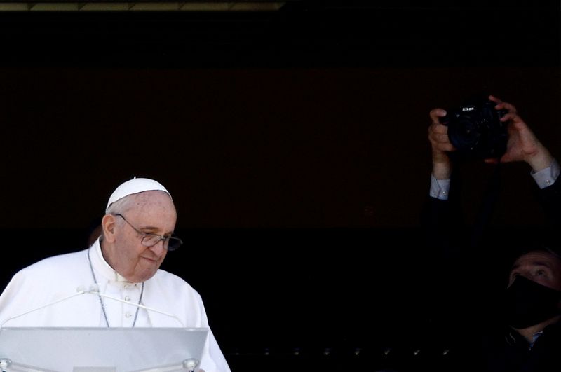 FILE PHOTO: Pope Francis leads the Angelus prayer from Gemelli