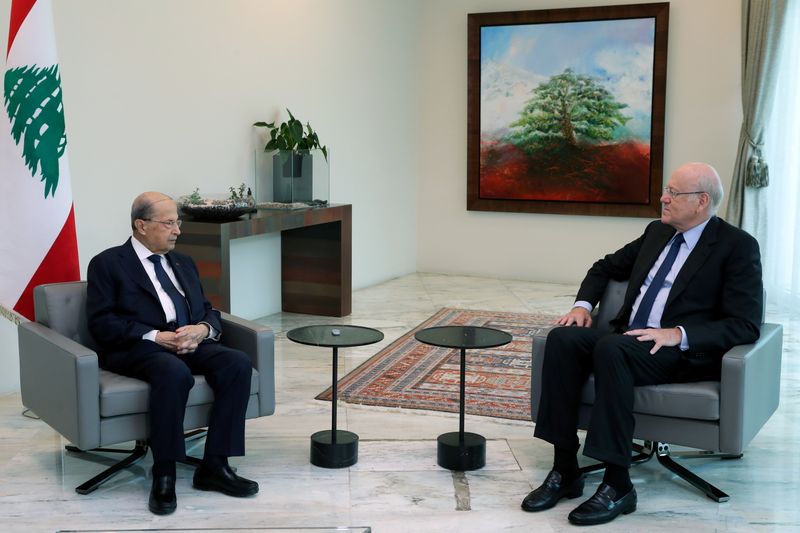 Lebanon’s President Michel Aoun meets with leading businessman Najib Mikati