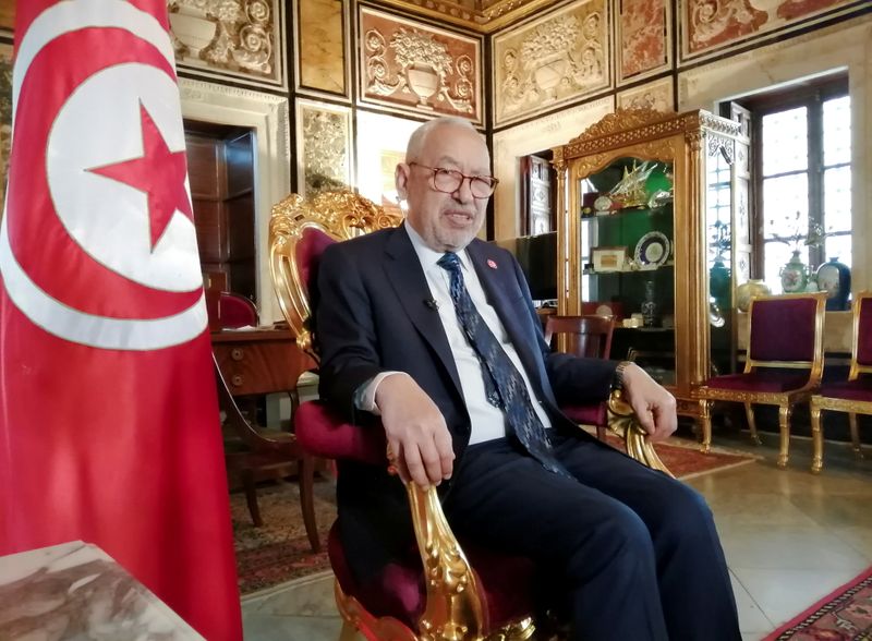 FILE PHOTO: Parliament Speaker Rached Ghannouchi speaks during an interview