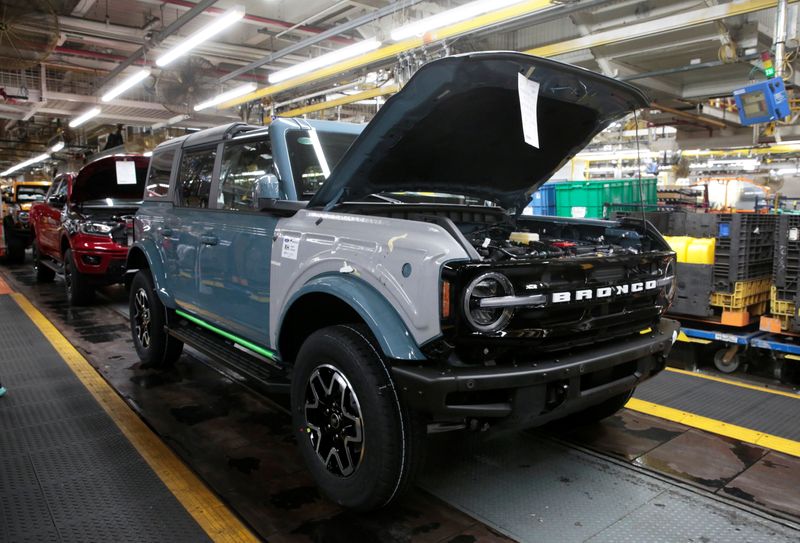 The Ford 2021 Bronco SUV is seen on the assembly