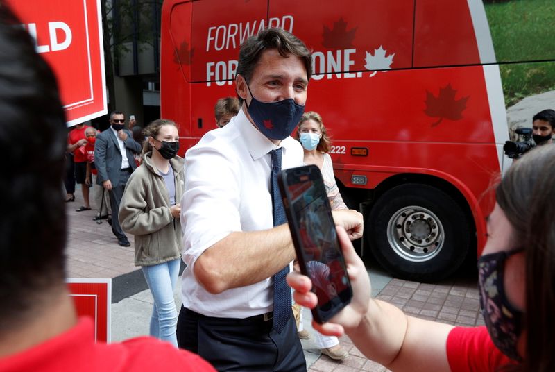 Canada’s Liberal Prime Minister Justin Trudeau greets supporters in Ottawa