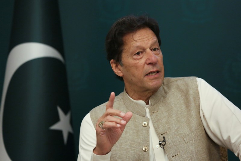 Pakistan’s Prime Minister Imran Khan speaks during an interview with