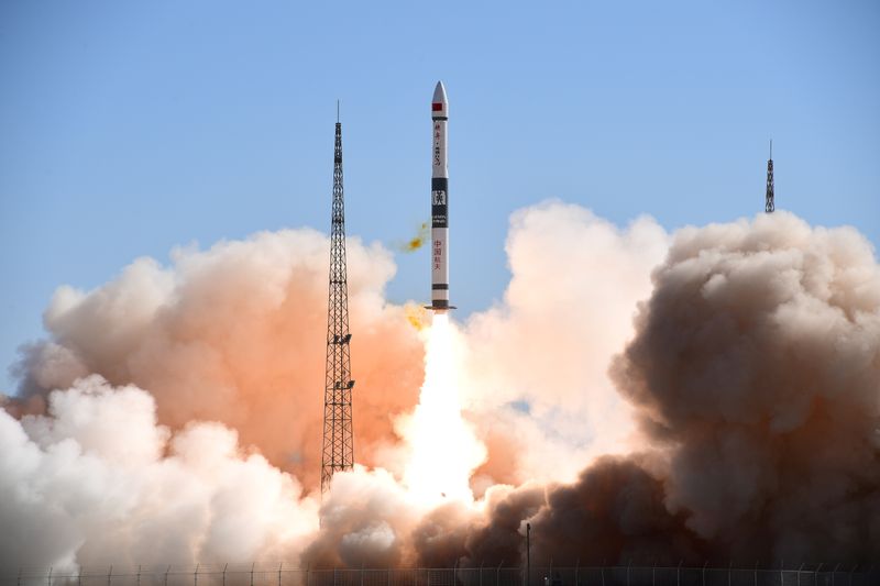 FILE PHOTO: Kuaizhou-1A carrier rocket carrying two satellites takes off