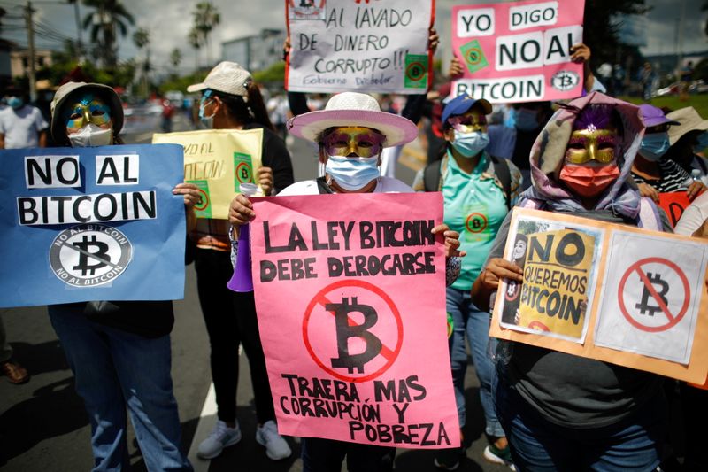 Protest against the use of Bitcoin as legal tender, in