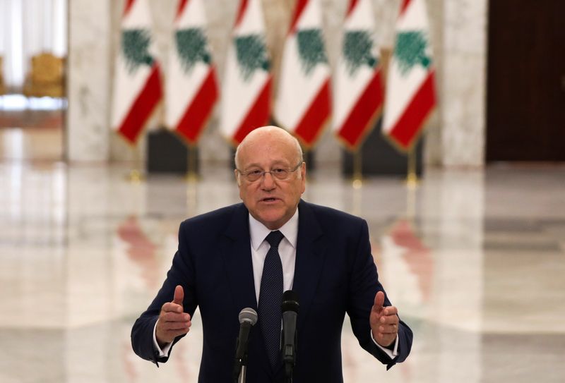 Lebanon’s new Prime Minister-Designate Najib Mikati, gestures as he talks