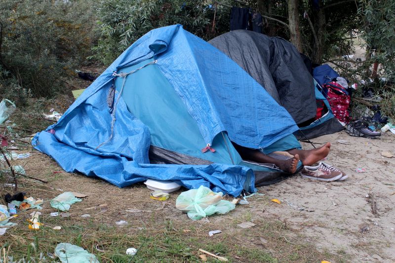 A makeshift migrant camp near the hospital in Calais