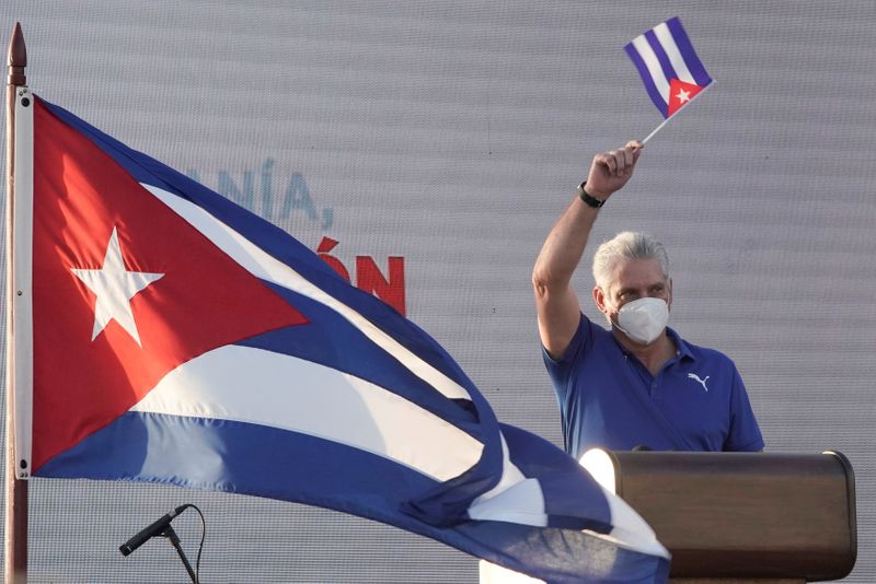FILE PHOTO: Cuba’s President Miguel Diaz-Canel delivers a speech during