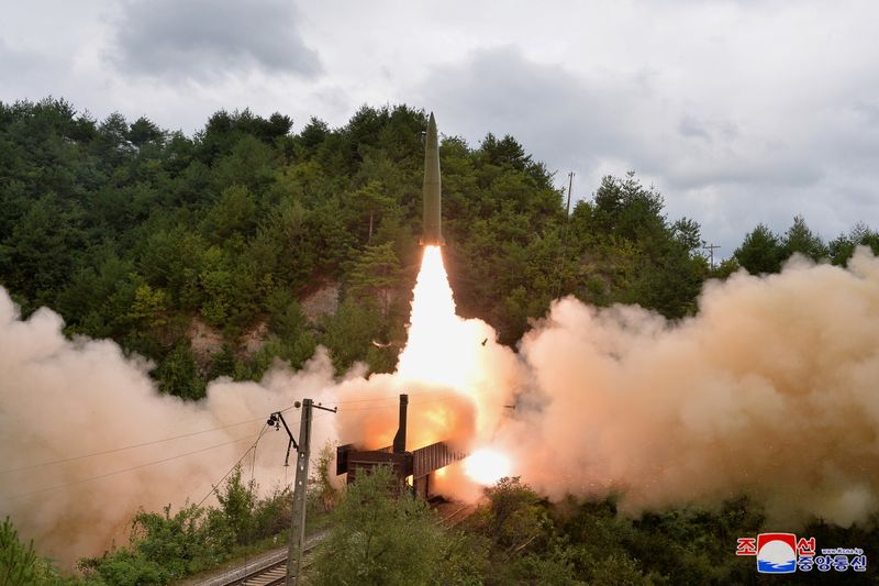 FILE PHOTO: A missile is seen launched during a drill