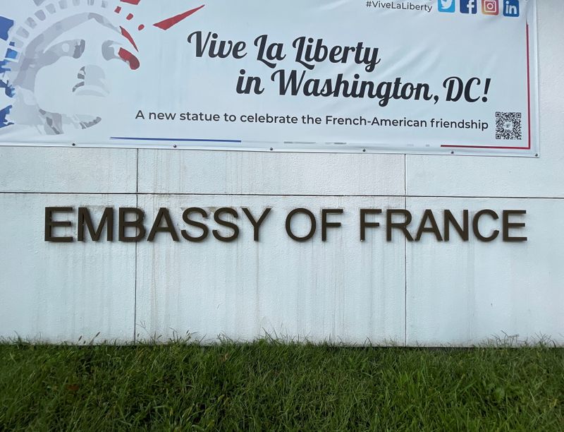 The French Embassy is seen after announcement to recall France’s