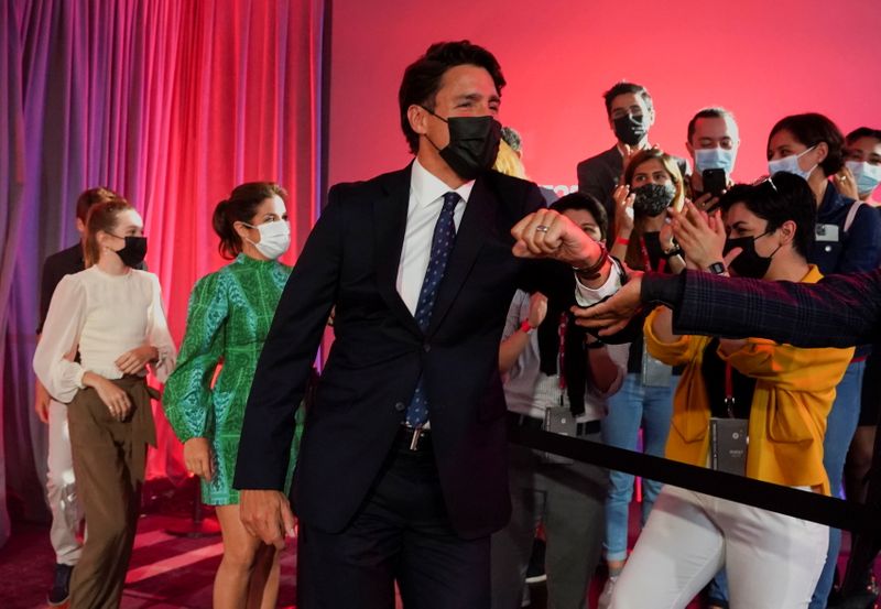 Canada’s Liberal Prime Minister Justin Trudeau greets supporters during the