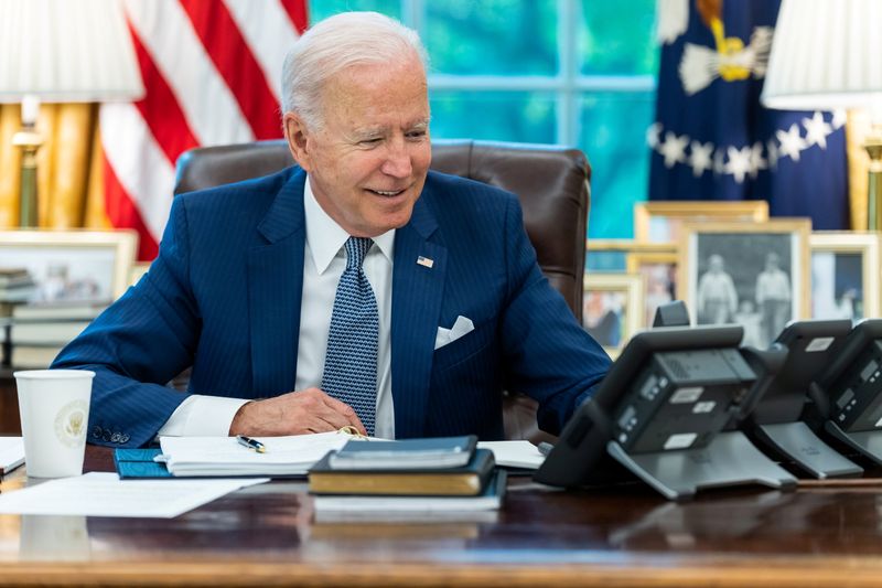 U.S. President Joe Biden speaks by phone with French President