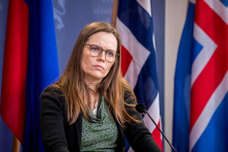 FILE PHOTO: Iceland’s Prime Minister Katrin Jakobsdottir attends a press