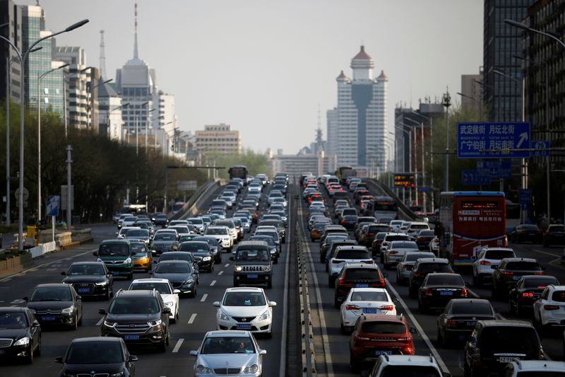 FILE PHOTO: Cars are seen in a traffic jam during