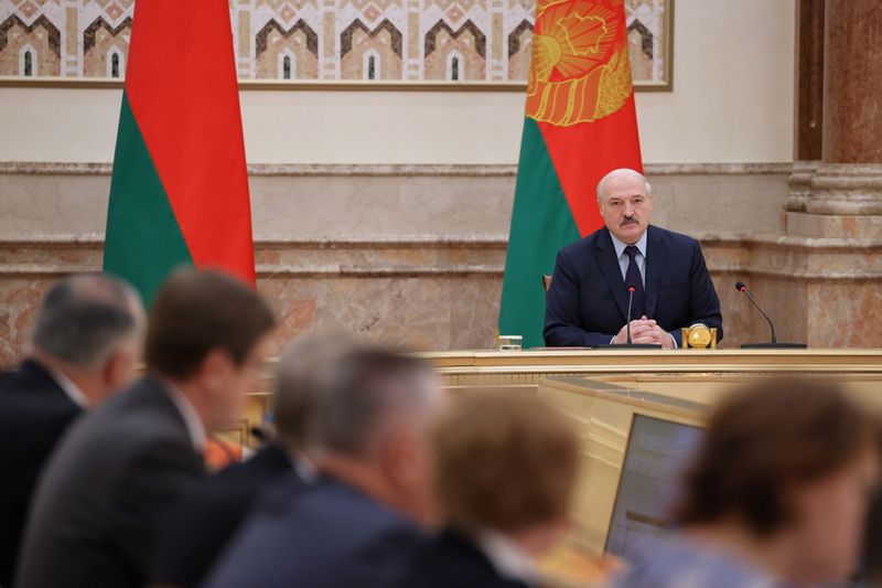 Belarusian President Lukashenko attends a meeting of the Constitutional Commission