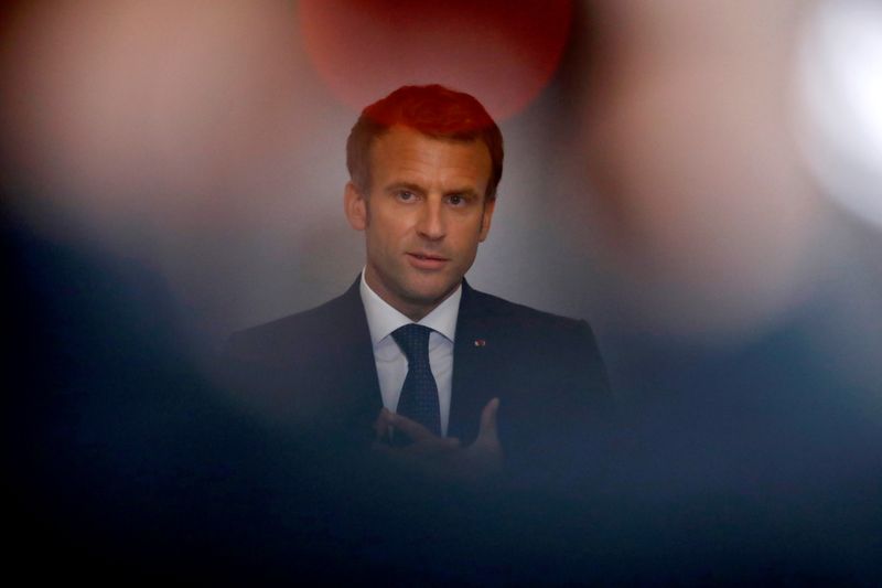 French President Macron delivers a speech at the national convention