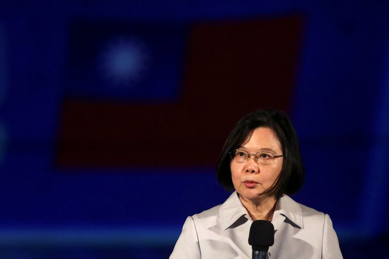 Taiwan President Tsai Ing-wen makes a speech ahead of the