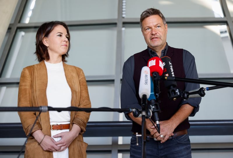 Greens party co-leaders Baerbock and Habeck give a statement, in