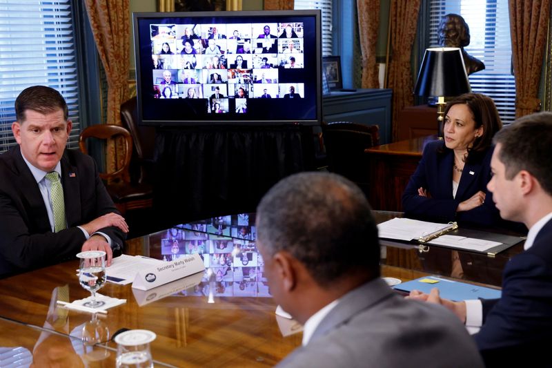 FILE PHOTO: U.S. Vice President Kamala Harris opens the first