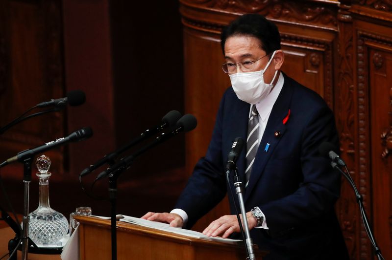 Japan’s new PM Fumio Kishida speaks at parliament in Tokyo
