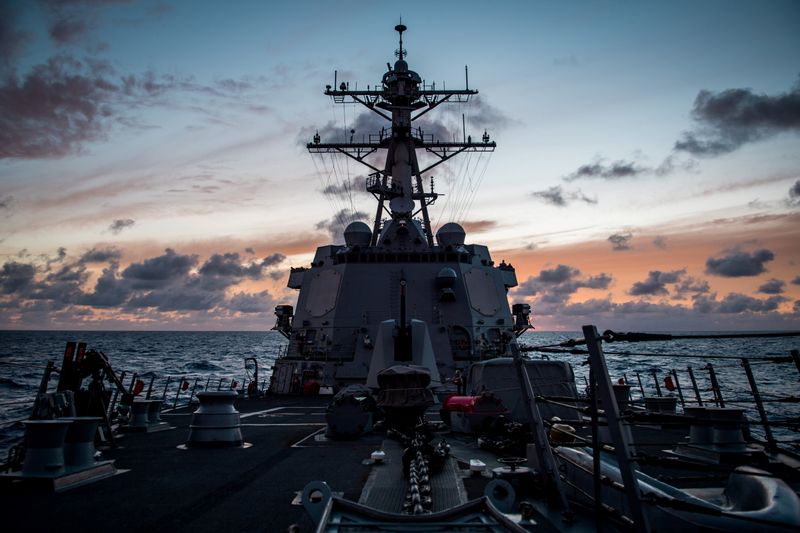 The guided-missile destroyer USS Dewey (DDG 105) transits the Pacific