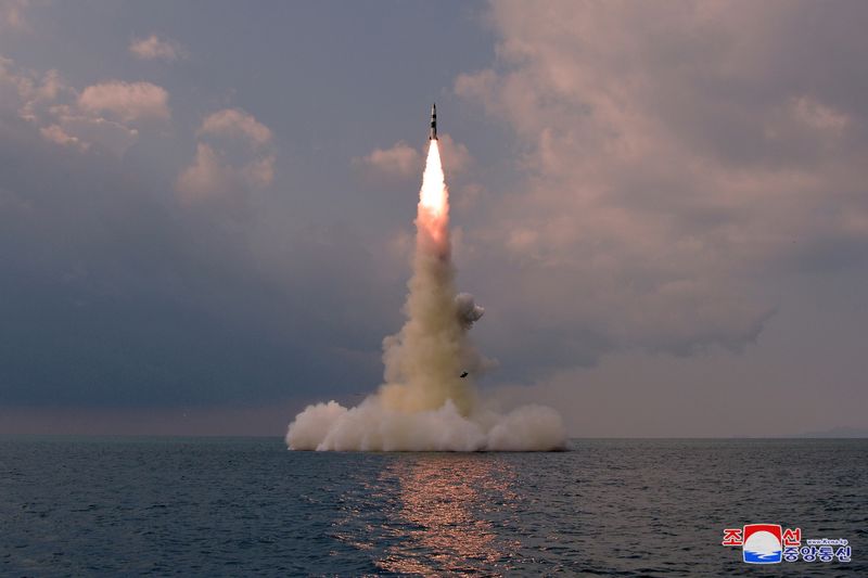 A new submarine-launched ballistic missile is seen during a test