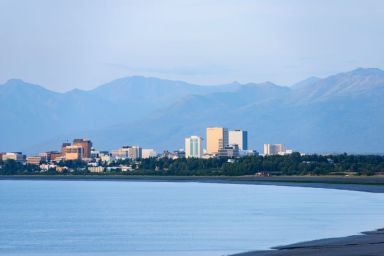 FILE PHOTO: Downtown Anchorage sits on a coastal plane between