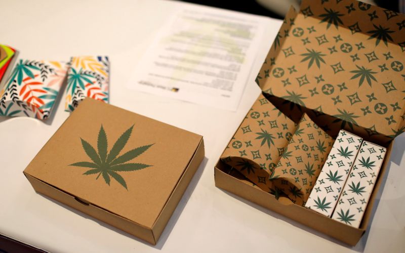FILE PHOTO: Cannabis product boxes are displayed at The Cannabis