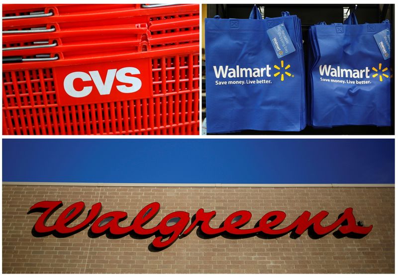 FILE PHOTO: The combination photo shows logos of CVS, Walmart
