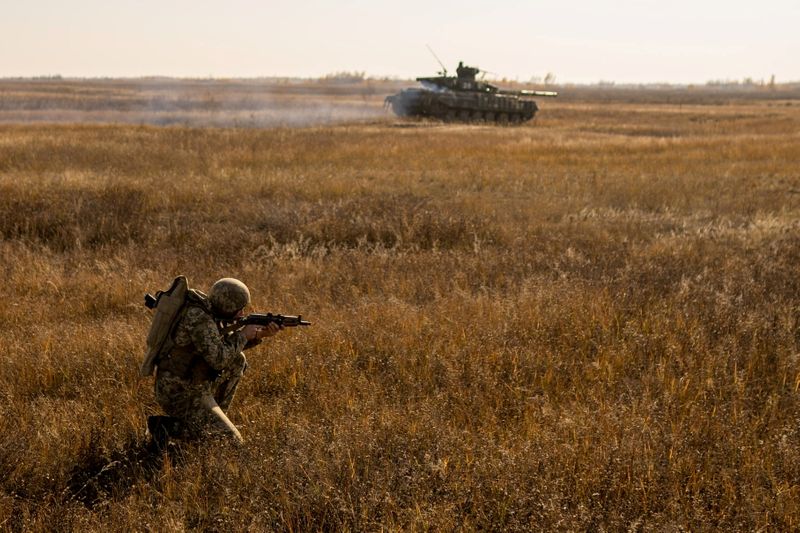 FILE PHOTO: Ukrainian Armed Forces hold drills near the border