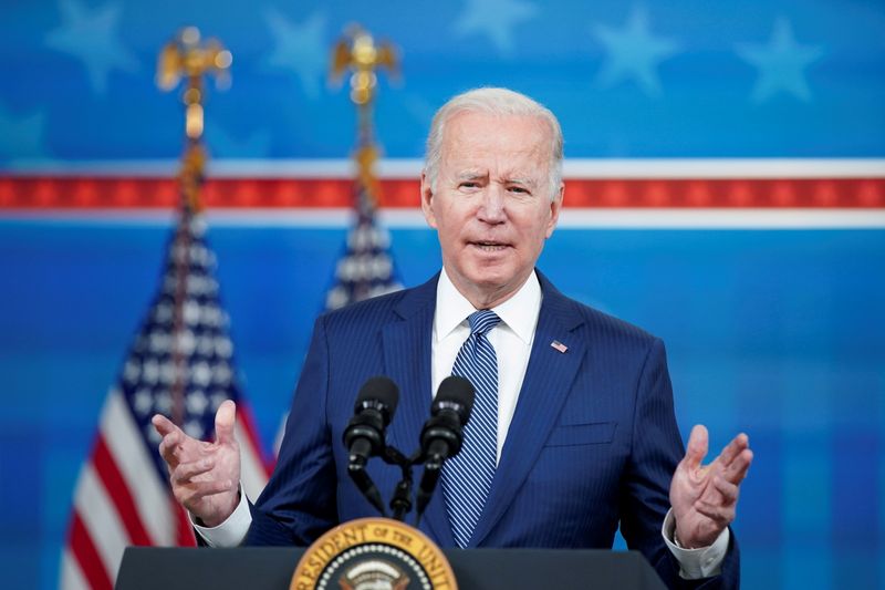 FILE PHOTO: U.S. President Joe Biden speaks at the White